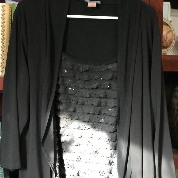 American City Wear 3X black jacket tunic with sparkly mock tank attached. - Picture 12 of 16